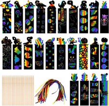 Scratch Art for Kids, 48 Pcs Magic Rainbow Bookmarks for Children, Scratch Art P