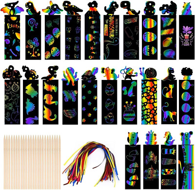 Scratch Art für Kinder, 48 Stück Magic Rainbow Lesezeichen für Kinder, Scratch Art P