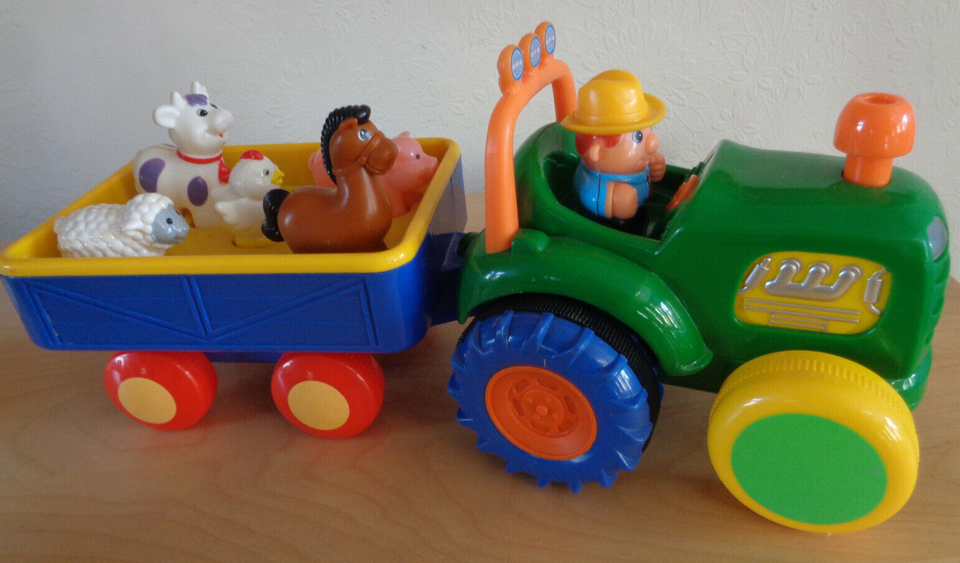 Kiddieland Tractor (sounds/lights) with trailer, farmer & all animals