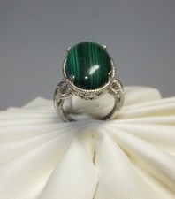 Brand New Sterling Silver 18mm x 13mm Oval Cabochon Malachite Ladies Ring