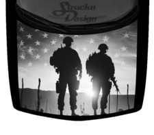 Grayscale Dark Soldiers Sunset USA Flag Truck Hood Wrap Vinyl Car Graphic Decal
