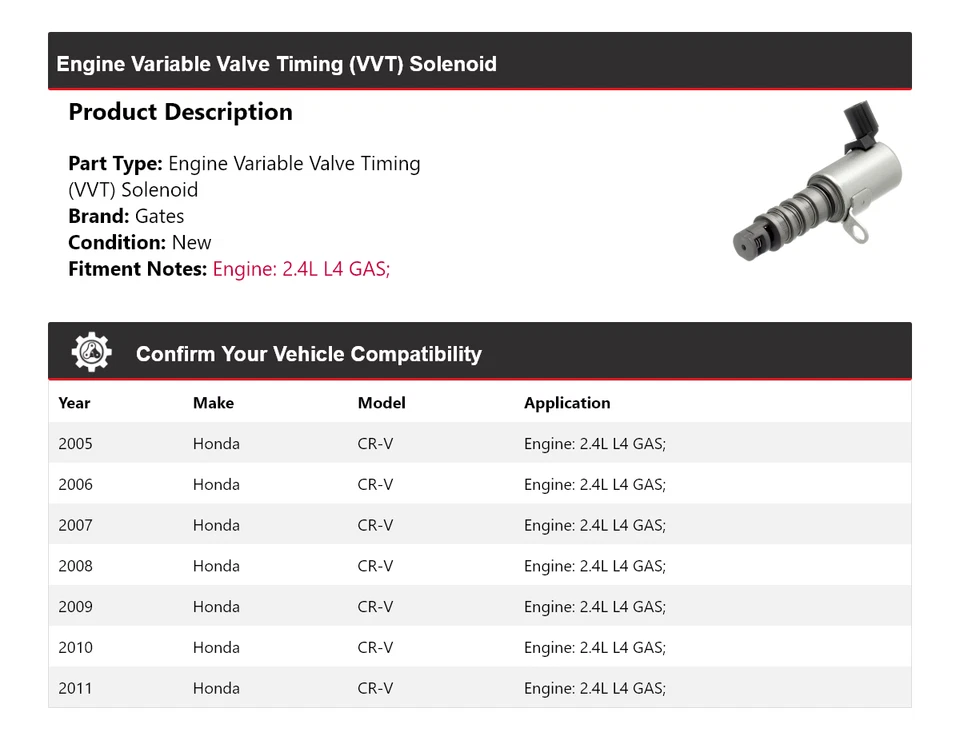 Para Honda CR-V 2005-2011 2,4 L L L4 motor de gasolina VVT puertas solenoides 2006 2007 2008 Foto 2 de 4