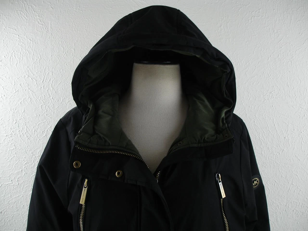 Michael Kors MK donna tg L nero puffer parka piumino cappotto lungo cappuccio abito invernale