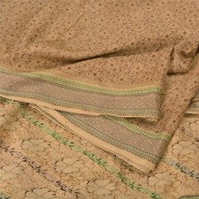 Sanskriti Vintage Beige Sarees 100 Pure Silk Printed Woven Sari Craft Fabric
