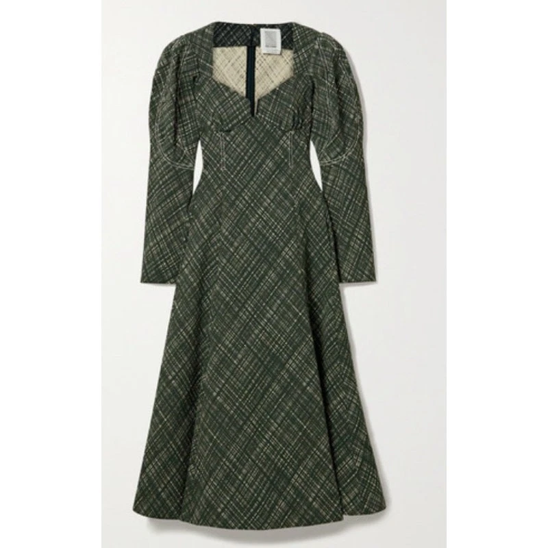 Vestido midi de algodón a cuadros Rosie Assoulin verde oscuro a cuadros línea A ajuste acampanado 8 Foto 4 de 4