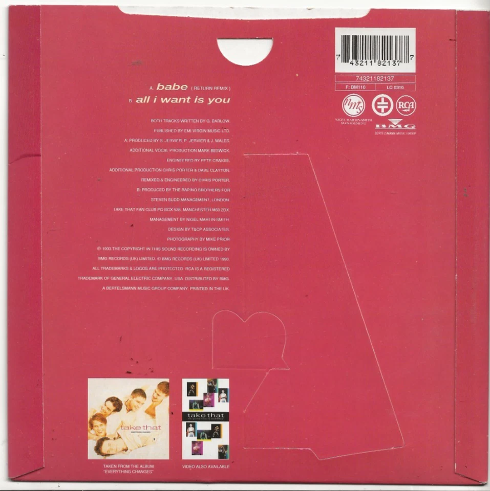 TAKE THAT BABE MINT SINGLE FROM UK + PHOTO FRAME, MINT - Image 2 of 3