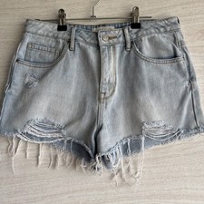 Pacsun high-rise, distressed light-wash denim shorts frayed hem Sz 27