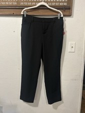 Nine West Dress Pants Sz 12 Black Flat Front Hook Zipper Pockets (855)