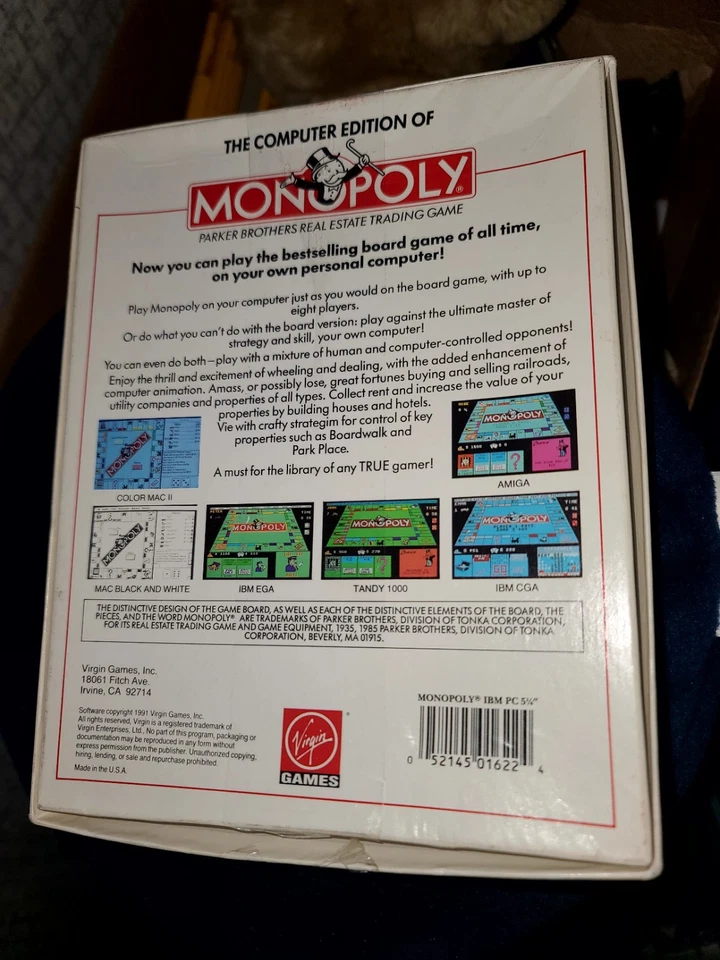 1991 Virgin Games “Monopoly” IBM PC 5 1/4" Disc COMPLETE in Box! - Image 3 of 3