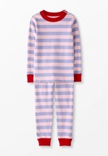 HANNA ANDERSSON BOLD STRIPE PINK LAVENDER ORGANIC LONG JOHN PAJAMAS 130 Size 8