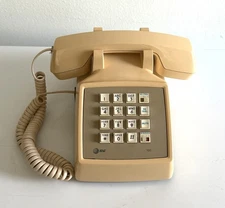 Vtg Telephone Beige Traditional Push Button Corded Landline Desk Phone Telephone