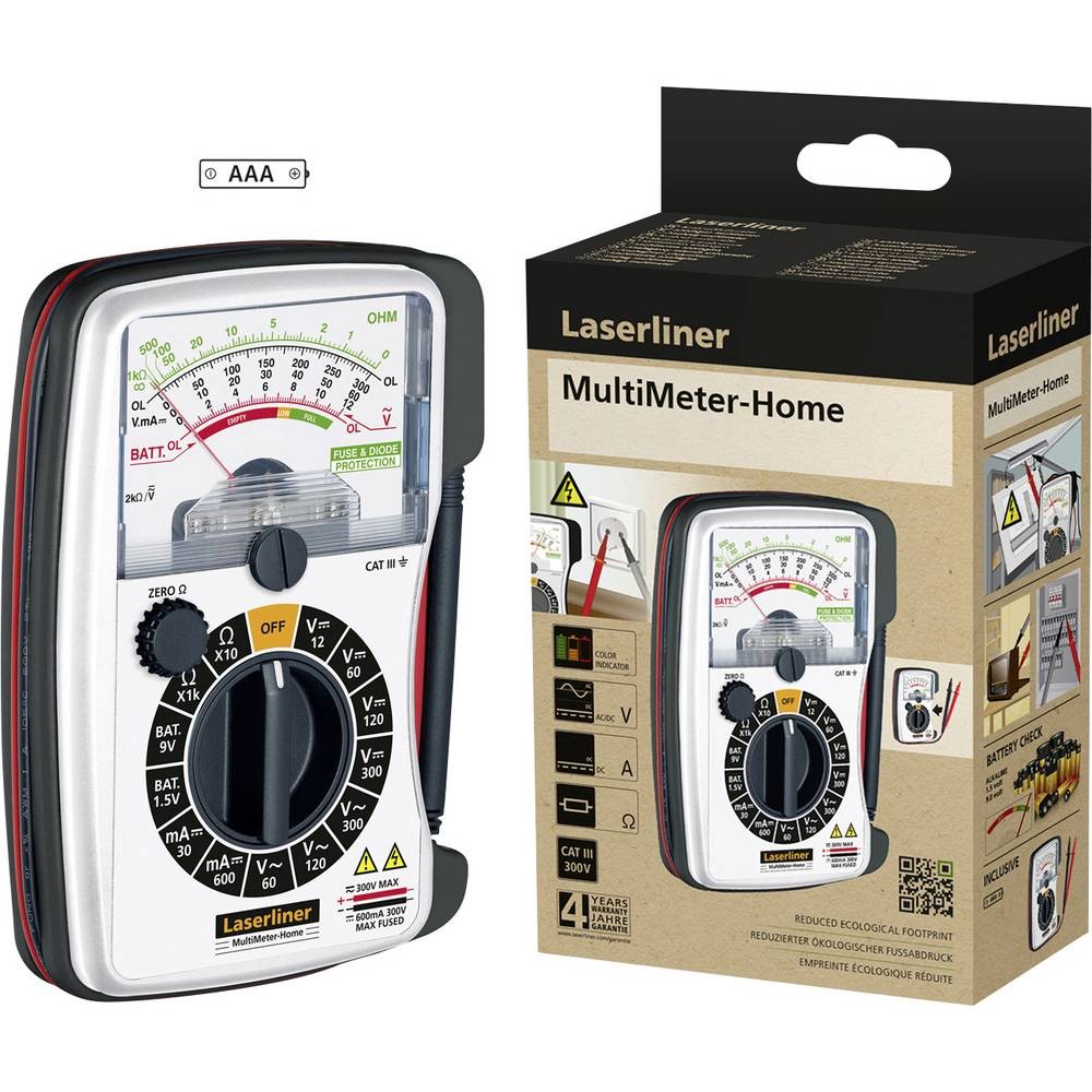 Multimètre Laserliner MultiMeter-Home à sélecteur rotatif intuitif et testeur de piles