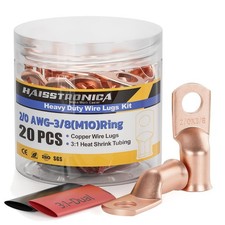 10pcs 2/0 AWG - 3/8M10 Battery Cable Lugs, Heavy Duty Copper Wire Lugs with 1...