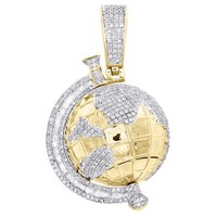 "Jfl 10K Gelbgold Baguette Diamant Globe Charme 1.70\" Weltkarte AnhäNger 2.10 Ct"