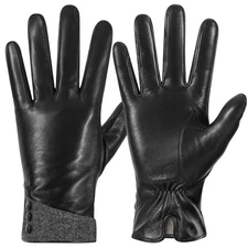 QOF Winter Genuine Leather Gloves for Women, Cashmere Warm Lined Finger Touch...