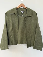 New LESLIE FAY Women Jacket & Tank Faux Suede Career Olive Green w/Stud Accents