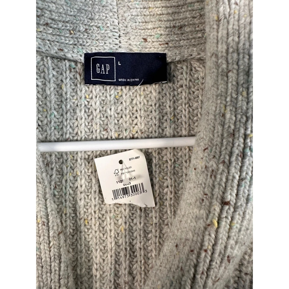 GAP Hombres Cárdigan Suéter Grande Mezcla Lana de Cordero Gris Multi Botón Delantero Tejido Foto 2 de 4