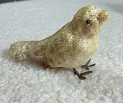 Vintage Easter Mohair over Plaster Yellow Bird Wire Feet 1950s