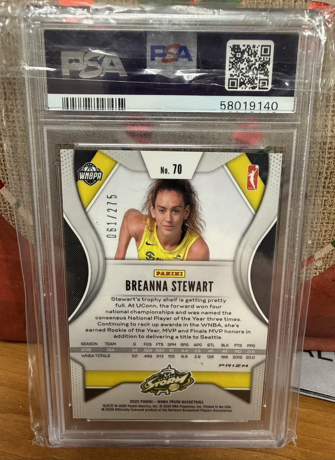 2020 WNBA Red Prizm Breanna Stewart 61/275 PSA NM-MT 8 2020 Finals MVP Champion view 2