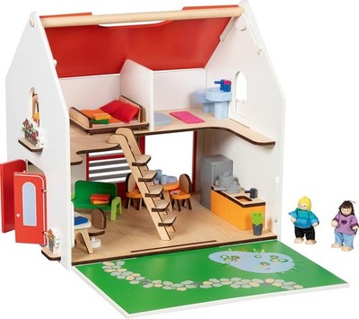 Tragbares Puppenhaus Eco House, mit Zubehör: 30,5 x 23 x 30 cm, Holz, Textil, 54