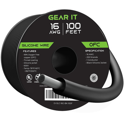 16 Gauge Silicone Wire 600V 100Ft Black, 16 AWG Tinned OFC Copper Flexible Stran