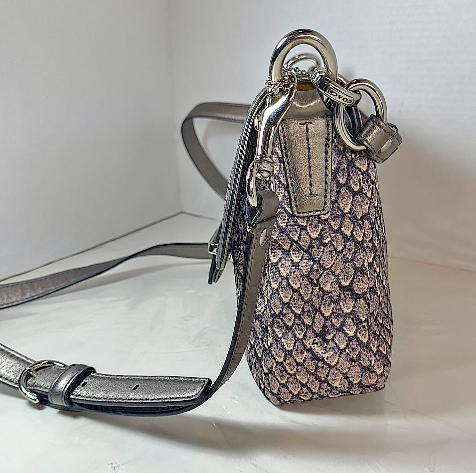 Coach Python Print Flap Shoulder Bag Brown Leathe… - image 3