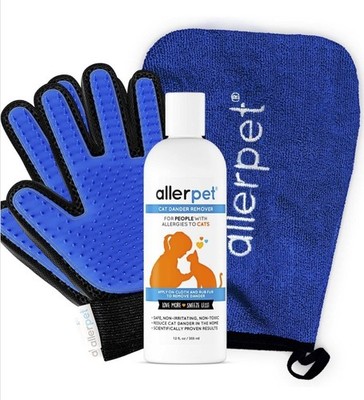 Allerpet Cat Dander Remover w/Free Pair of Grooming Gloves and Mitt - Effective