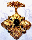 Vtg Castlecliff Maltese Cross Garnet Glass Cabachon Gold Tone Necklace -Gorgeous — photo 1