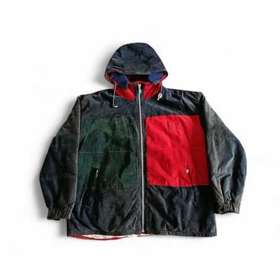 Vintage Oversized 80er 90er Wildleder Patchwork Kapuze Reißverschluss Jacke XXL