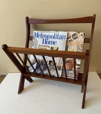 Vtg Danish Modern Mid Century Teak Folding Magazine Rack Record Holder