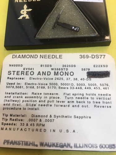 Original NOS Pfanstiehl Needle 369-DS77 For MANY Electro Voice & Sears LOT OF 2 - Picture 2 of 2