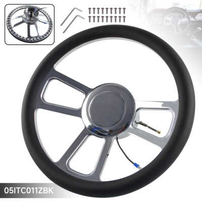 14'' 9-Loch Chrom mit Halbwicklung PVC Lenkrad + Adapter für Chevy/GM 69-94