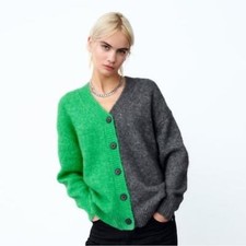 ZARA Contrasting Knit Oversized Cardigan Size S EUC