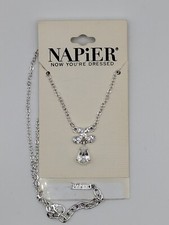Vintage Napier Silver Tone Necklace With Clear Rhinestones Signed 16-18 New NWT