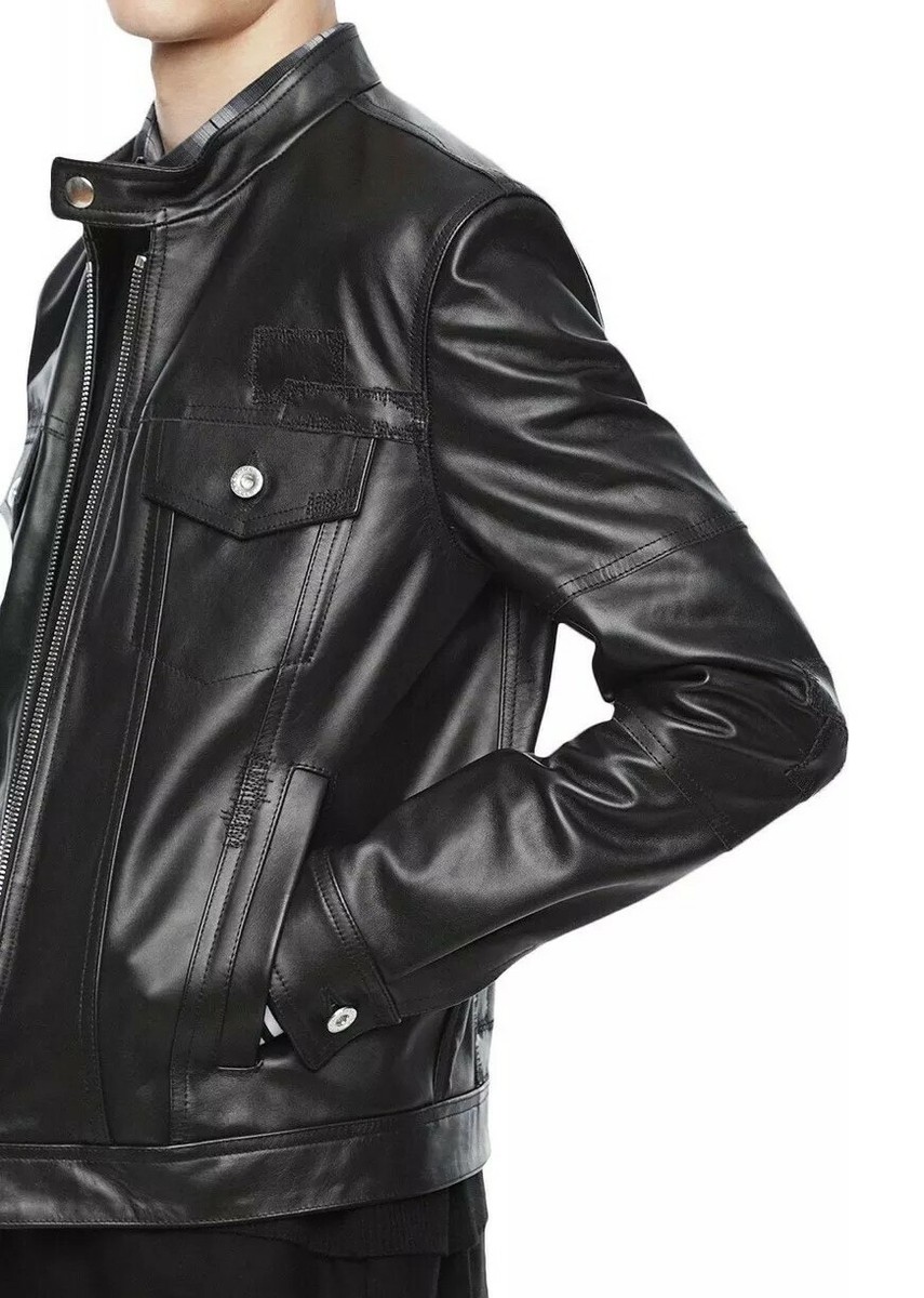 $1595 Diesel Black Gold Men's Lanpatch Leather Black Jacket
