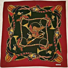 SCARF VINTAGE AUTHENTIC OLGA GRECO BY DISARONNO HUNTING EQUESTRIAN ART 29"SQUARE