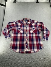 Vintage Wrangler Shirt Mens 17.5 34 Red Plaid Pearl Snap X-Long Tails Cowboy