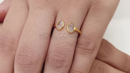 Minimalist Slice Cuff Ring with Natural Polki Diamonds Vintage Jewelry