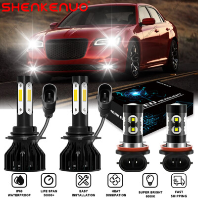 For 2011-2015 Chrysler 300 Led Headlight Hi/Lo+Fog light Combo Bulbs 4pcs WHITE