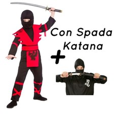 Costume Di Carnevale Bambino Da Ninja Vestito Travestimento Bimbo + Spada Katana