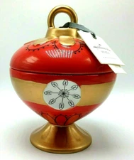Hallmark Home Christmas Ornament-Inspired Candy Bowl With Lid 9"H 6"W Gold Red