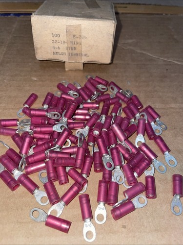 90 + Red 22-18 Ga AWG Gauge #10 Car Power Wire Ring Terminals Connectors Crimp