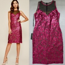 TADASHI SHOJI sz 12 Illusion Neck Floral Sequin Sleeveless Dress VALENTINA 368