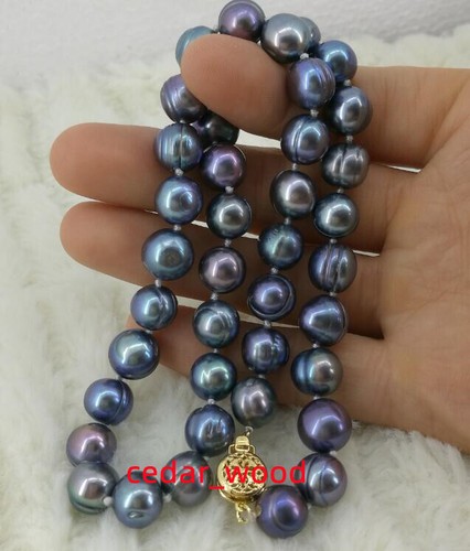18" AAA+ 9-10MM SOUTH SEA NATURAL black BAROQUE PEARL NECKLACE 14K GOLD CLASP - Picture 4 of 4