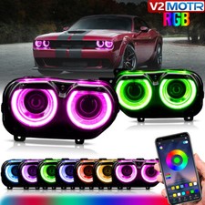 VLAND RGB DRL Set LED Headlights For 2015-2024 Dodge Challenger Front Lamps Pair