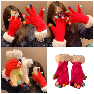 2pcs Winter Unisex Mittens Lovely Pattern Gloves Warm Colorful Fuzzy Gloves