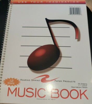 ROARING SPRING 15009 Wire Music Notebooks, 11''x8.5'', 32 Sht 12-stave