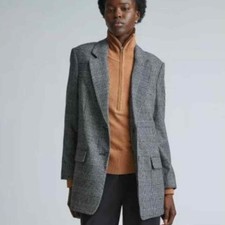 Everlane The Oversized Glen Plaid Wool Blazer Coat Jacket Black White 14 Plus