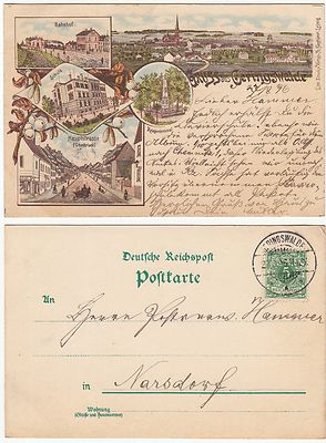 Litho AK GERINGSWALDE in Sa. 1896 Bahnhof, Schule und Hauptstrasse  ( 1045