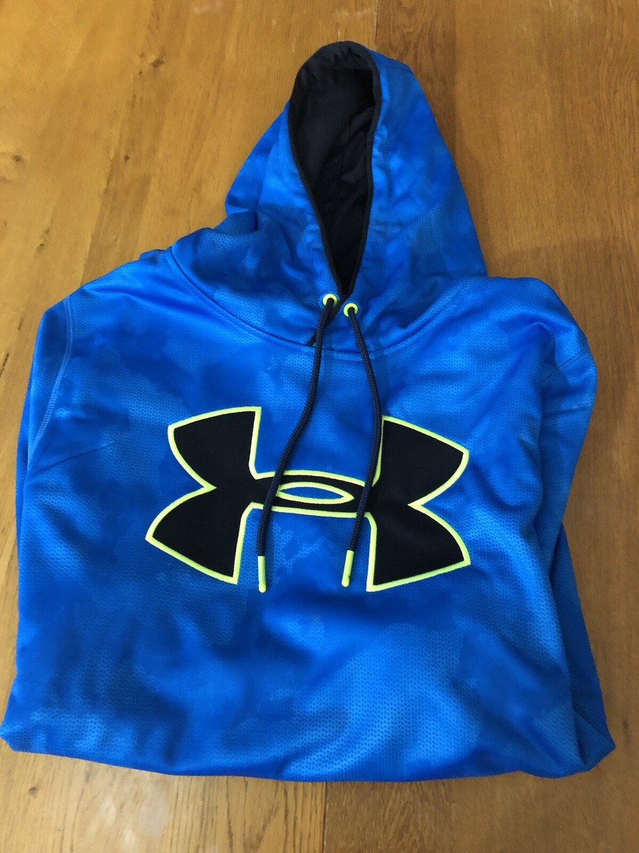 UNDER ARMOUR MENS MEDIUM PULLOVER HOODIE BLUE/CHARTREUSE 1259777 LOOSE  STORM